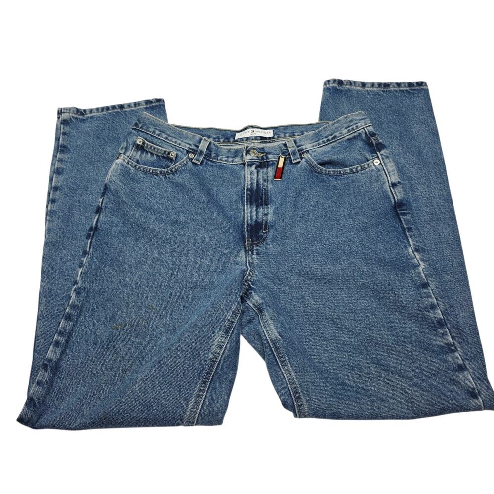 Tommy Hilfiger Triple T Jeans Baggy Mom Straight Leg Flag Denim Size 12 Y2k